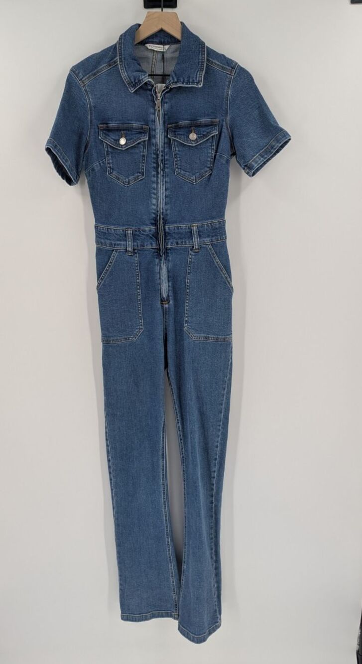 Stradivarius Women’s Bell-Bottom Denim Jumpsuit, Size Small - Jeans- NWT